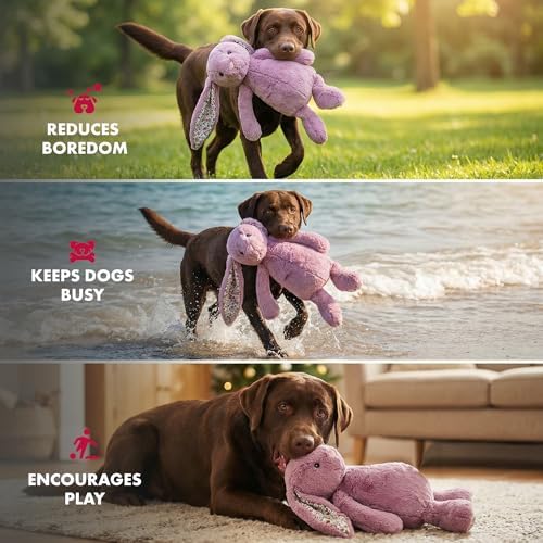 Pet Lou 15 Inch Rabbit Squeaky Dog Toy, Super Soft Durable Plush Dog Toy with Multi-Squeakers, Interactive Dog Toy for Dogs, Mauve