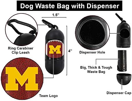 Pets First NCAA MICHIGAN WOLVERINES PET LICENSED Poop Waste Bag Dispenser and D Ring for Leash with 600 Premium Garbage Bags