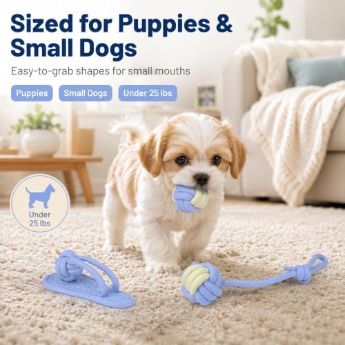 Dog Rope Toys for Puppies and Small Dogs, 6 Pack Cotton Rope Chew and Tug Toys for Teething Puppies, Tossing and Indoor Play (Blue)