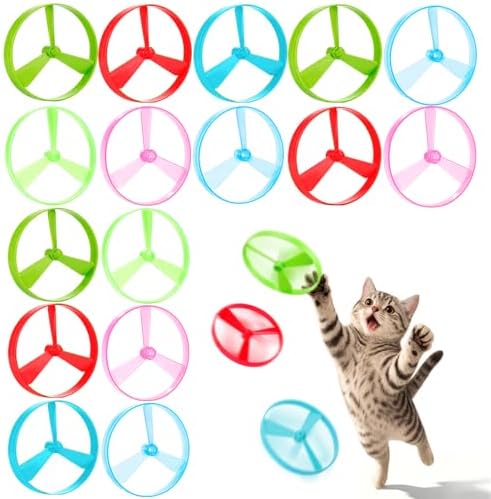 BABORUI Cat Toy Disc, 16Pcs Interactive Cat Fetch Toy Flying Discs, Flying Enrichment Toys for Indoor Bored Kittens & Adult Cats (16Pcs)