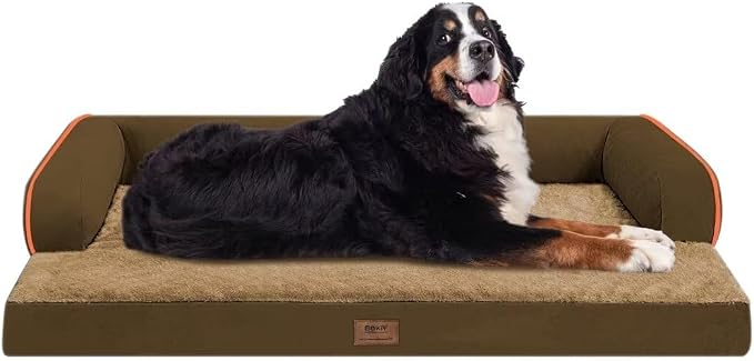 Orthopedic Waterproof Jumbo Dog Bed with Bolster for Extra Large Dogs | Pillow Support for Neck Relief, Egg Crate Foam, Waterproof Liner, Anti-Slip Bottom, Removable Bolster Cover, 53 x 42 Inch