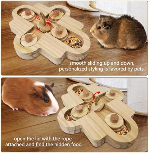 BNOSDM Hamster Foraging Toys Boredom Breaker Pet Rat Foraging Toys Bunny Puzzle Toys for Rabbits Interactive Bunny Toys Wooden Hamster Enrichment Toys for Guinea Pig Chinchillas Small Rodents,5-Hole