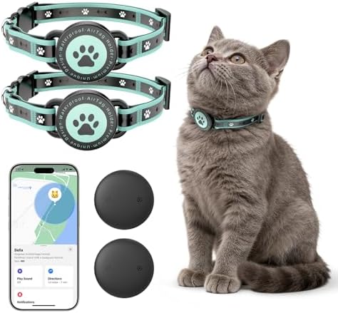 Cat GPS Tracking Collar (iOS & Android), Bluetooth GPS Dog Tracker Green 2P | Pet Activity Monitor No Monthly Fee, Adjustable‑Lightweight Design, Works with Apple Find My and Google Find Hub