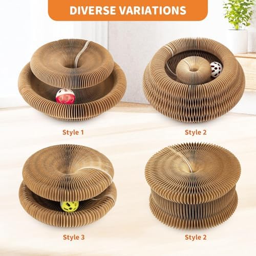 Magnetic & Reversible Cat Cardboard Scratcher, Cat Toys for Indoor Cats, Collapsible Ball Track with Bell, Interactive Cat Toys for Chasing and Scratching, for Both Adult & Kittens Cat
