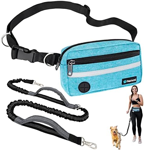 PetAmi Hands Free Dog Leash Waist Belt Bag Fanny Pack, Single, Sea Blue