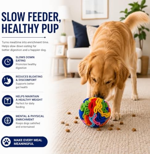 Snuffle Ball for Dogs, Interactive Dog Toy, Treat Puzzle Toy, Dog Enrichment Toy, Sniffing Ball, Nose Work Toy, Slow Feeder for Mental Stimulation, Reduces Boredom & Anxiety