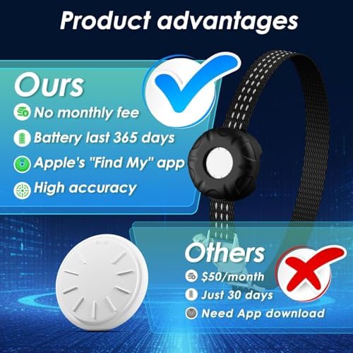Cat Tracker,Pet Tracker for Cats Compatible with Apple Find My App(Only iOS),Waterproof Tracker Cat Collar with Safety Elastic Buckle,No Monthly Fee,Works with Any Collar (Black)