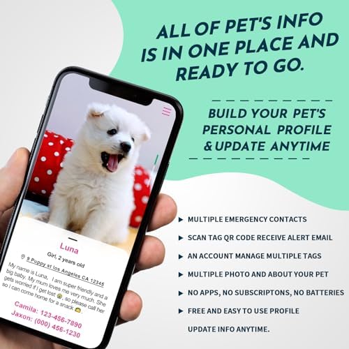 MYLUCKYTAG QR Code Pet ID | Personalized Dog & Cat Collar Tag | Online Profile with Instant Scanned Location Alert Email