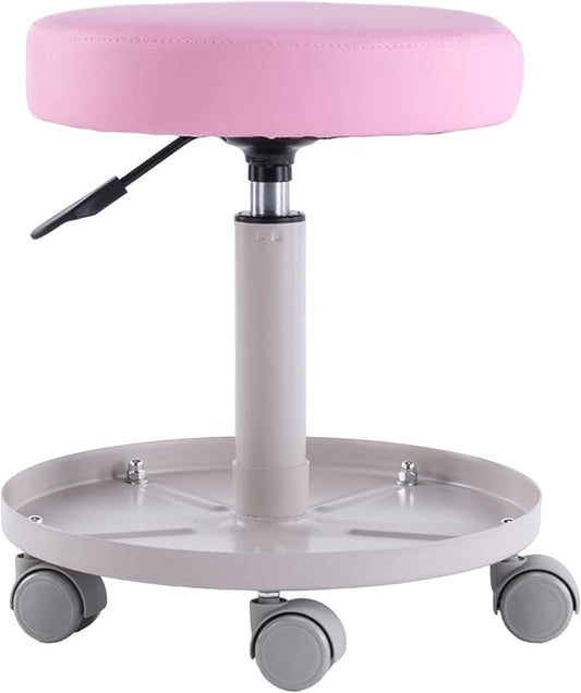 Rolling Salon Stool with Storage Tray (Pink)