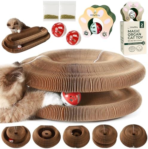 2-Pack Accordion Cat Toy Scratcher – Cat Toys for Indoor Cats – Expandable Cat Cardboard Scratcher, Magnetic Reversible Interactive Cat Toy | LittleMitts
