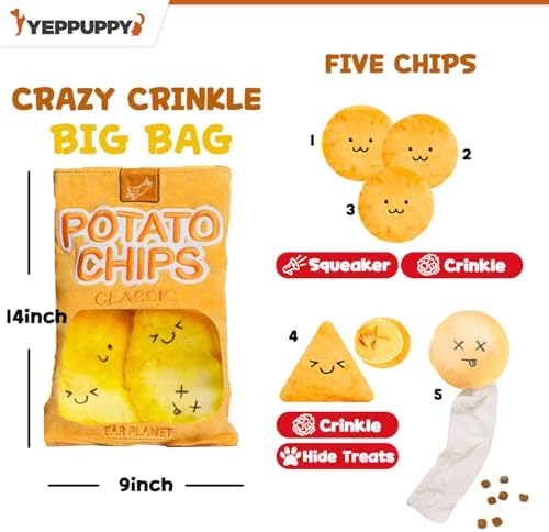 YEPPUPPY Sniffing Play for Mental Stimulation& Hide & Seek Plush Treat Dispenser – Boredom-Busting Interactive Burrow Dog Toy – Snuffle Puzzle Enrichment Gamewith Crinkle Chip Bag Design