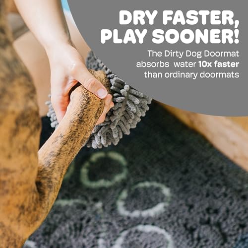 Dog Gone Smart Dirty Dog Doormat - Fast Drying Rug with Super Gripper Backing for Clean Floors - Super Absorbent and Machine Washable Mat for Muddy Paws - Cool Grey | Fast Drying Rug with Super Gripper Backing for Clean Floors - Absorbent Microfiber an...