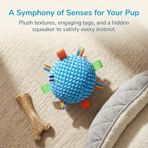 Dog Toys Balls, Interactive Dog Toys Dog Balls with Built-in Bell and Straps, Premium Soft Pet Toys Balls for Small Medium Pets Birthday Gifts, Indoor Outdoor Puppy Toy Ball, Blue (6.7 Inch)