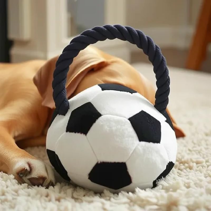 Interactive Dog Soccer Ball with Straps Rope Toy, Dogs Toys to Keep Them Busy, Dogs Birthday Gift, Mental Stimulation, Tug of War Dog Ball Toy Small to Medium Birthday Gift