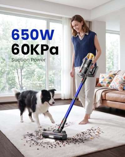 Cordless Vacuum Cleaner, Upgraded 650W 60KPA 70Mins Cordless Stick Vacuum Cleaner with Flexible Hose,Self-Standing,Touch Screen, Anti-tangle Wireless Vacumm Cleaners for Home/Pet Hair/Carpets/Floors