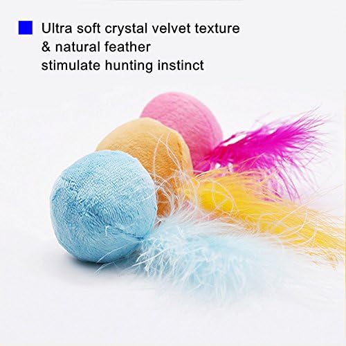 Furry Rattle Ball Cat Toy with Feather and Catnip - Interactive Pom Pom Balls for Cats, Soft and Lightweight, 2 Inch, 12 Pack.