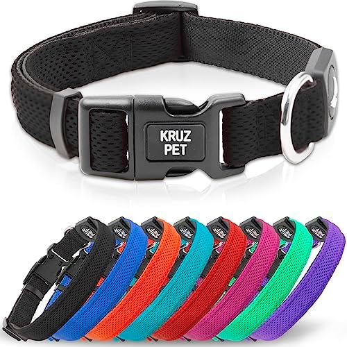Dog Collar for Medium Dogs (Width- 3/4", Length - 17"-21.5") | Adjustable Padded Black Dog Collar with Heavy Duty D-Ring | Soft Comfortable Fit for Medium Dogs | (Black, Medium)