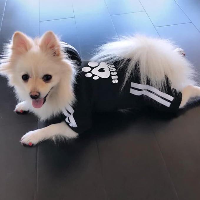 Dog Hoodie Security Clothes 4 Legs Jumpsuit Sweatshirt Hoodies Soft & Warm Dog Outfit Pullover Dog Winter Clothes Sweater for Small Medium Large Dogs Cats (Black, Small)
