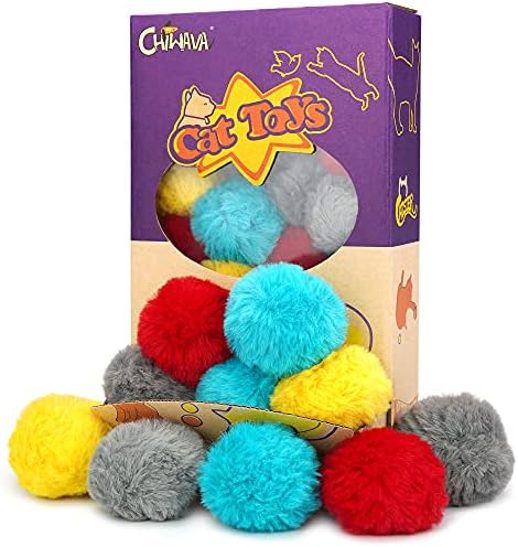 CHIWAVA 24PCS 1.8" Catnip Furry Cat Toys Ball Soft Pom Pom Balls Kitten Toy