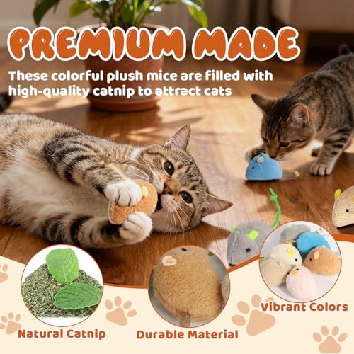 24 Pack 2.36" Colorful Cat Mouse Toy with Catnip for Indoor Cats