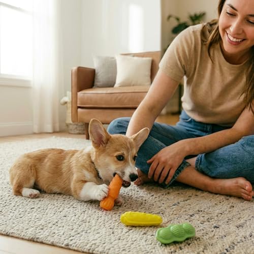 Flex-Force Veggie Chew Dog Toys, Multi-Textured & Floats, Multiple Scents for Sensory Play, Moderate Chewers, Teething Puppies and Small Breeds up to 25 lbs, 3-Pack, 4.9"