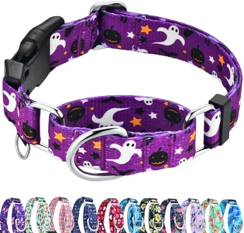 Halloween Martingale Collar for Dogs with Buckle Adjustable Holiday Dog Collars (Purple Ghost, Small)