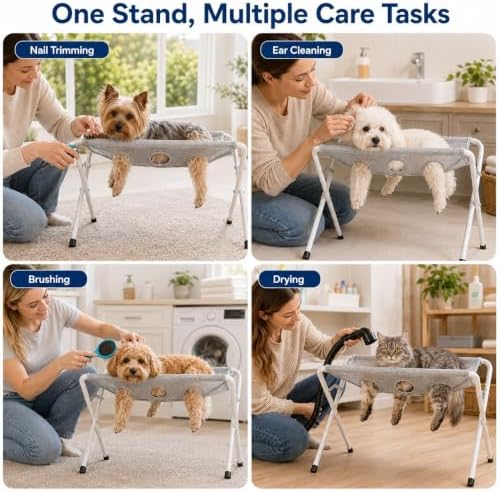 Dog Grooming Hammock Stand, Foldable Pet Bathing Stand, Grey