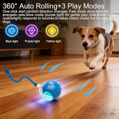 2PCS Interactive Cat Toys Ball, Tiny Fetch Interactive Dog Cat Toy Ball - 360° Automatic Scrolling with Birdsong, Smart Obstacle Avoidance, Rechargeable Boredom Buster for Pets (Blue+Red)
