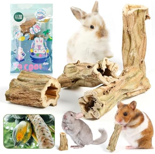Abizoo Rabbit chew Toys for Bunnies,4 Pcs Natural Papaya Wood Chew Sticks Bunny Chews for Teeth Chinchilla Guinea Pig Hamster Gerbil Degu Small Animals to Keep Busy Molar Treats Toys