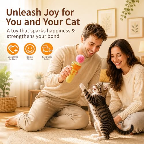 Kzoom Automatic Cat Teaser Launcher, Cat Balls Fetch Toy with Retractable Rope and Fuzzy Ball, Interactive Cat Toys for Indoor Cats, Enrichment Toy(Without Battery)