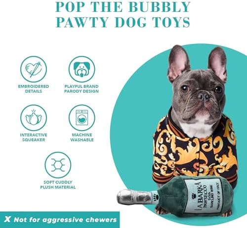Haute Diggity Dog Pop The Bubbly Pawty Plush Dog Toy, Wine Parody Chew Toys