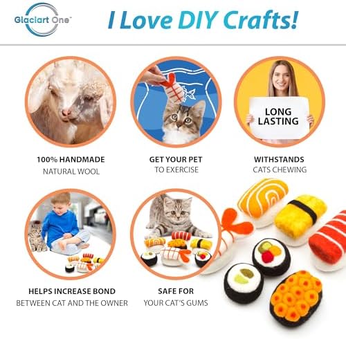 Glaciart One Wool Sushi Cat Toy Set with Catnip | Cute Cat Toy for Interaction & Boredom Relief, Encourages to Exercise, Explore & Play | Filled w/Organic Catnip to Help Sooth or Reduce Anxiety