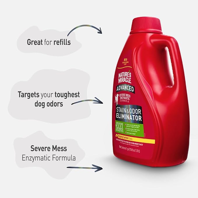 Nature's Miracle Advanced Dog Stain & Odor Eliminator, Severe Mess, 1 gal | Enzymatic Cleaner Eliminates the Toughest Dog Messes, For Use on Multiple Surfaces, Safe For Pets and Home*, Lemon Scent