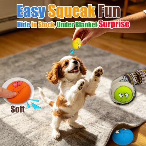 HOLYSTEED Latex Squeaky Dog Toys for Small Dogs, Mini Breed, 2.2" Flat Ball