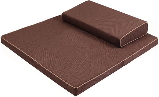 Portable Foldable Meditation Cushion Mat Set with Washable Cotton Linen Cover, Larger Thick Yoga Mat Bolster Floor Pillows Seating for Adults Meditation Accessories coffee1-60cm