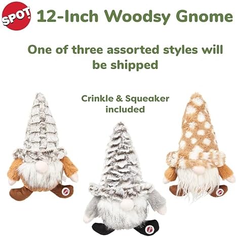 SPOT Woodsy Gnome Dog Toy - Soft, Stuffed, Squeaky, Plush Fabric Toy for Medium and Large Dogs and Puppies, Enrichment for Light Chewers and Cuddlers, 12in, Assorted Colors