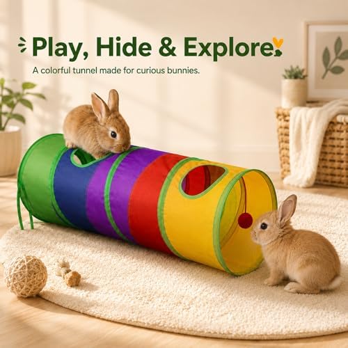 Rabbit Toys, Large Bunny Hideout Tunnel and Tube Rainbow Tunnel for Rabbit Guinea Pig Chinchilla Ferret Rat