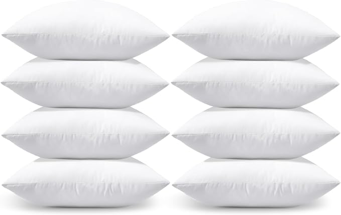 OTOSTAR Pack of 8 Throw Pillow Inserts, 20 x 20 Square Cushion Inner Soft Fluffy Plump Stuffer Cushion Pads White Decorative Pillow Inserts