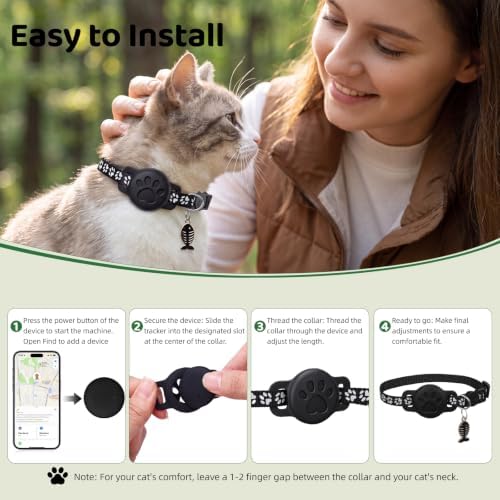 GPS Pet Tracker Collar, Mini Smart Real Time Tracking Tag for Cats Dogs, No Monthly Fee or SIM Breakaway Collars, IP68 Waterproof Detachable Finder 365-Day Battery Compatible with Apple iOS & Android