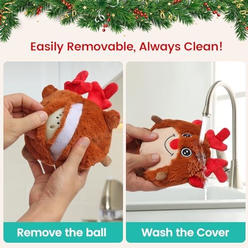 Senneny Christmas Dog Toys, Interactive Dog Toys Reindeer, Random Path Electric Automatic Moving and Rolling Dogs Toy, Motion-Activated Dog Ball with Plush Cover USB Rechargeable