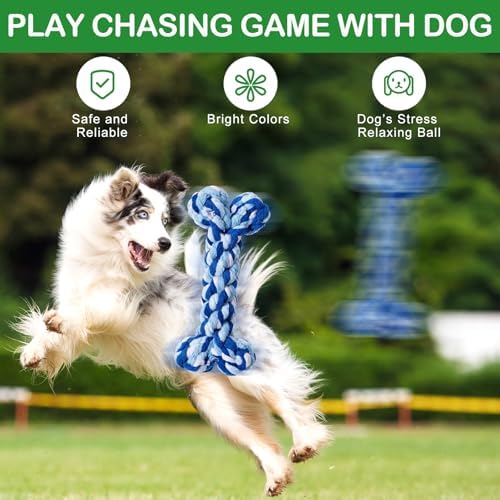 18 Pcs Dog Rope Toys Set Interactive Chew Balls Toys for Aggressive Chewers Large Medium Small Dogs Pet Puppy Teeth Cleaning Fun Training Birthday Gifts Blue Green