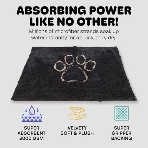 Dog Gone Smart Dirty Dog Doormat - Fast Drying Rug - Black Hue, 23 x 16 in | Super Gripper Backing for Clean Floors - Absorbent Microfiber and Machine Washable Mat for Muddy Paws