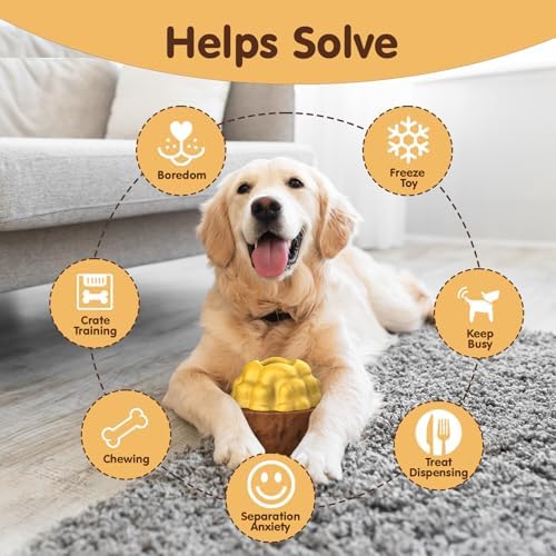 Freezable Dog Chew Toy, Long-Lasting Rubber Treat Dispenser for Aggressive Chewers, Interactive Dental Toy with Frozen Treat Holder, Easy to Clean,Anxiety Relief