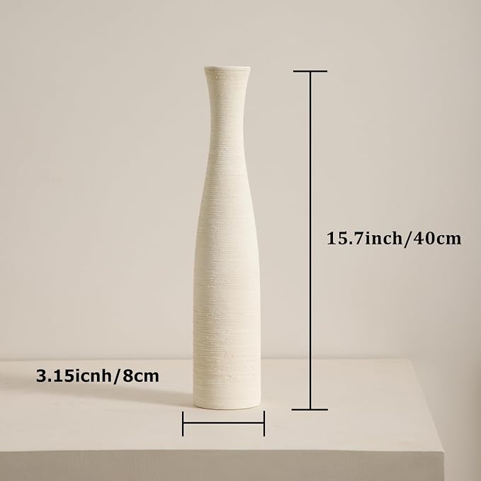 Ceramic Vase Home Decor, 15.7" Tall Flower Vases Modern Rustic Farmhouse | Tall Skinny Decorative Vase for Pampas Grass, Living Room, Office, Fireplace Bedroom Decoration