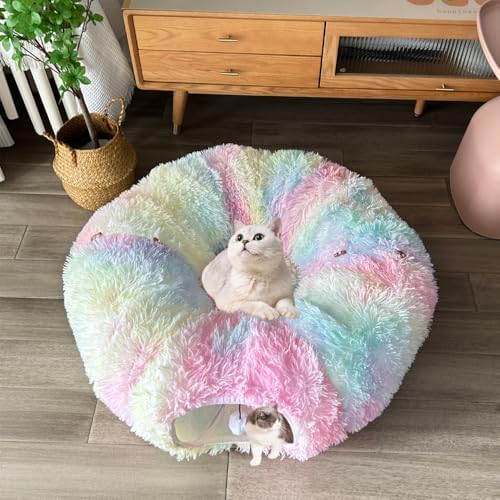 Cat Bed Tunnel Tube Toy Rainbow Plush