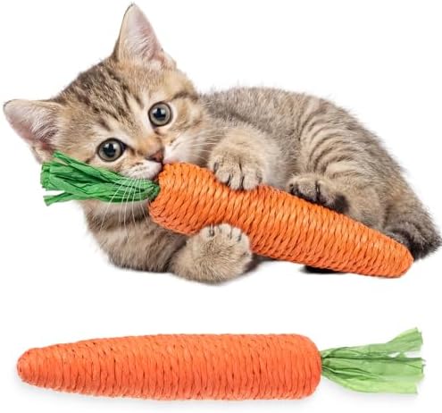 2 PCS Kitten Teething Toys for Indoor Cats, Cat Chew Toy Natural Sisal Cat Teething Toys Orange Carrot Interactive Cats Kicker Toy Interactive Kitten Kicker for Indoor Kitty Exercise
