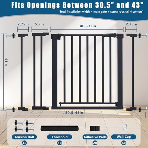 Rgqphantom 41" Tall Safety Pet Gate,Adjustable 29.92"-43.71" Wide (Black)