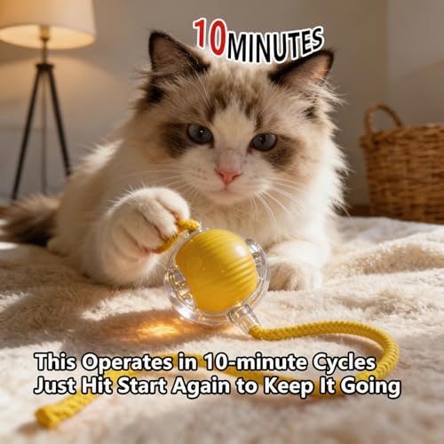 Interactive Smart Wake Pet Ball with Teaser Tail for Cats & Dogs（Yellow）