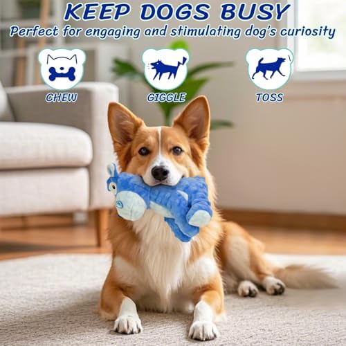 Squeaky Stuffed Dog Toys, Chew Hippo for Large Medium Small Breeds