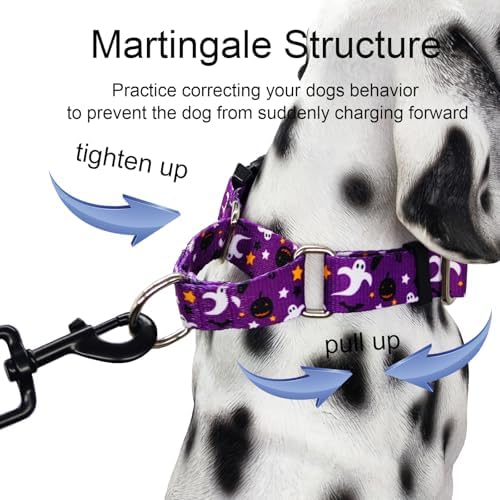 Halloween Martingale Collar for Dogs with Buckle Adjustable Holiday Dog Collars (Purple Ghost, Large)